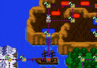 Level select map showing all unlocked stages in Tiny Toon Adventures: Buster's Hidden Treasure