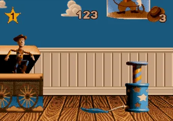 Woody inside the toy box in Toy Story on SEGA Genesis/Mega Drive