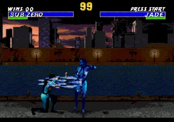Classic Sub-Zero performing his Freeze move in Ultimate Mortal Kombat 3
