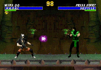 Kabal performing his Eye Spark move in Ultimate Mortal Kombat 3