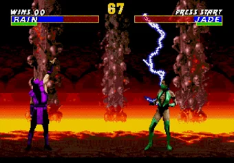 Rain performing his Lighting Grab move in Ultimate Mortal Kombat 3