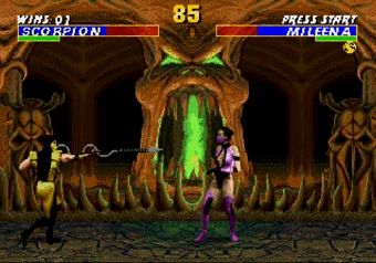 Scorpion performing his Spear move in Ultimate Mortal Kombat 3