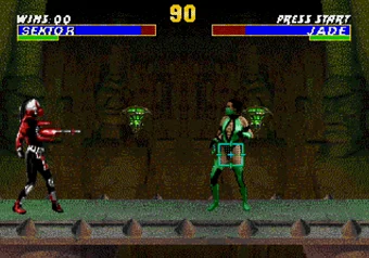 Sektor performing his Smart Missile move in Ultimate Mortal Kombat 3