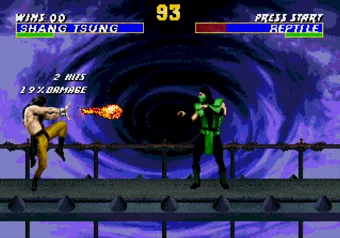 Shang Tsung performing his Double Fireballs move in Ultimate Mortal Kombat 3