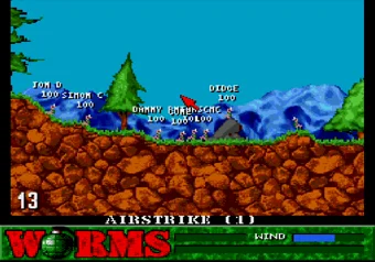 Airstrike in Action Airstrike attack in Worms on SEGA Genesis/Mega Drive
