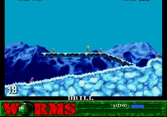 Drill Weapon in Action Worm using the drill weapon in Worms on SEGA Genesis/Mega Drive